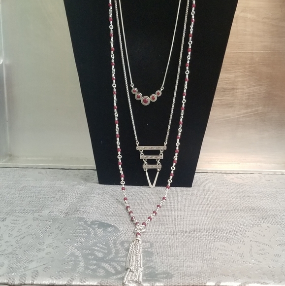 Lucky Brand Layers 3 tier Silver Necklace NWT RETAILS FOR $49 LONG - Picture 7 of 16
